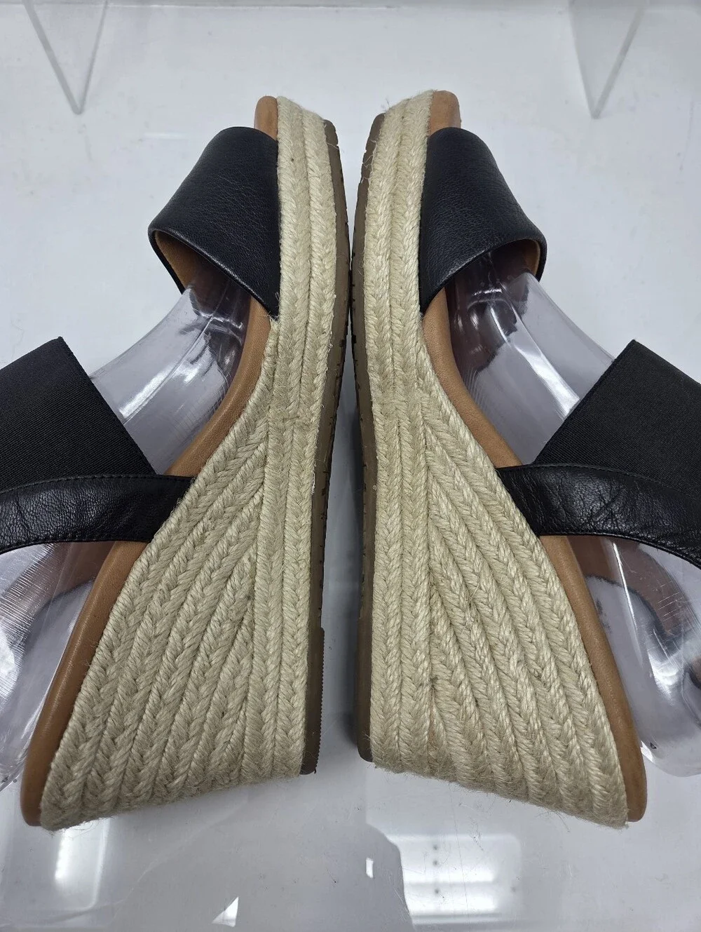 Gentle Souls Kara Espadrille Wedge Sandals Black Leather Womens 10M